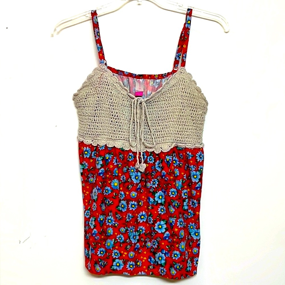 🌞 No Boundaries retro boho crochet tank top red blue floral women plus size XXXL